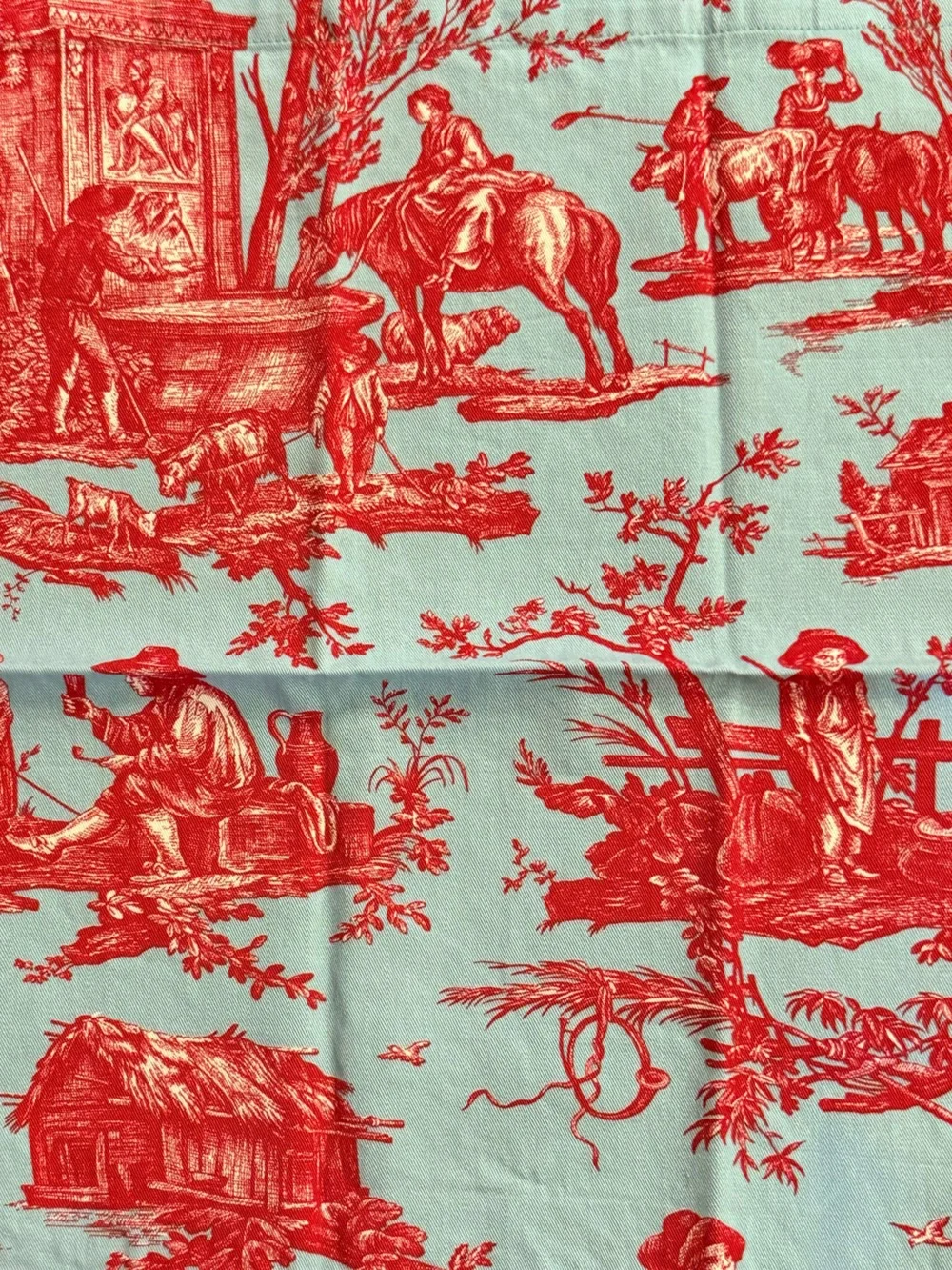 8 Williams-Sonoma Toile Cotton Napkin Blue Red French Country Pastoral Scenes